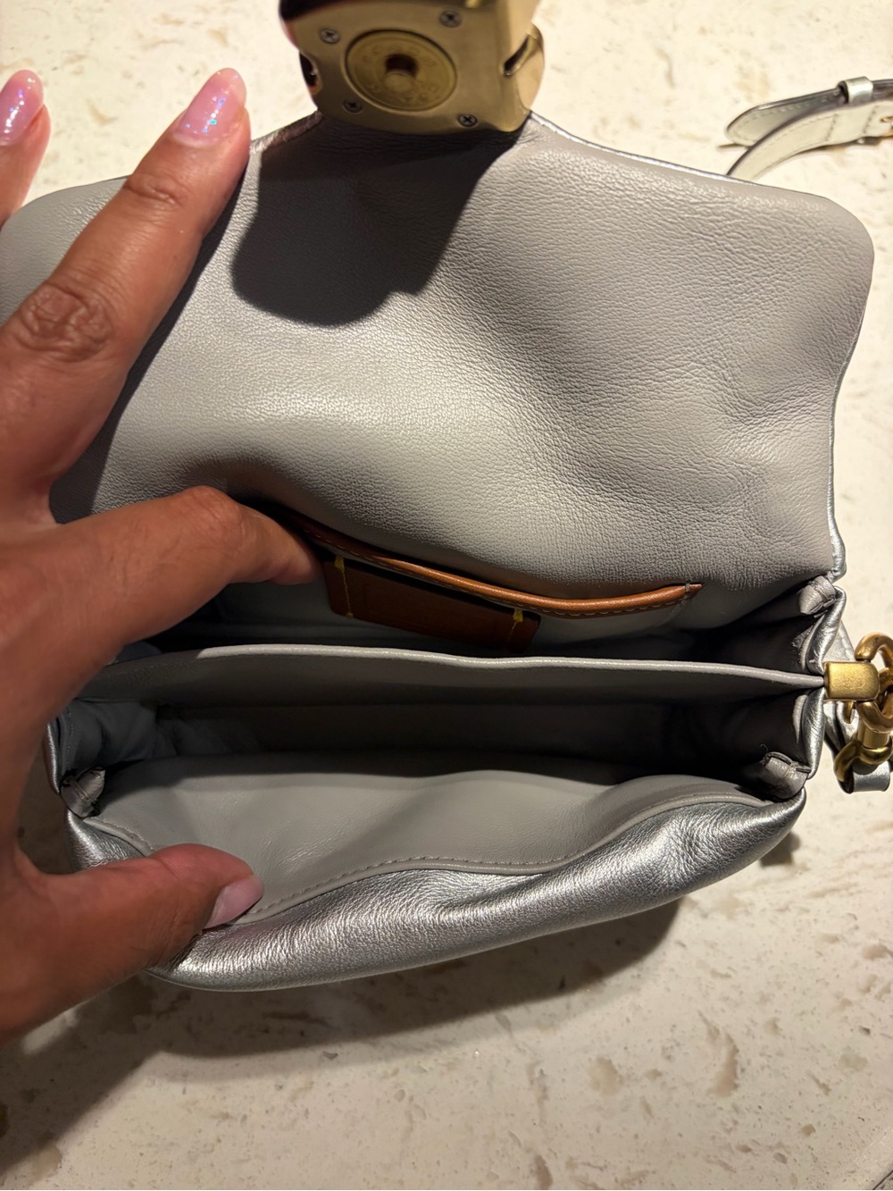 Coach Silver Metallic Leather Crossbody with Signature C - Picture 2 of 5